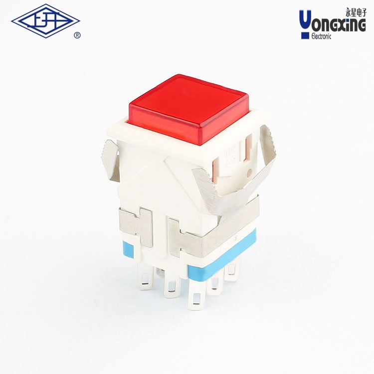 KD2雙極自鎖帶燈面發(fā)光紅色方形按鈕開關(guān)